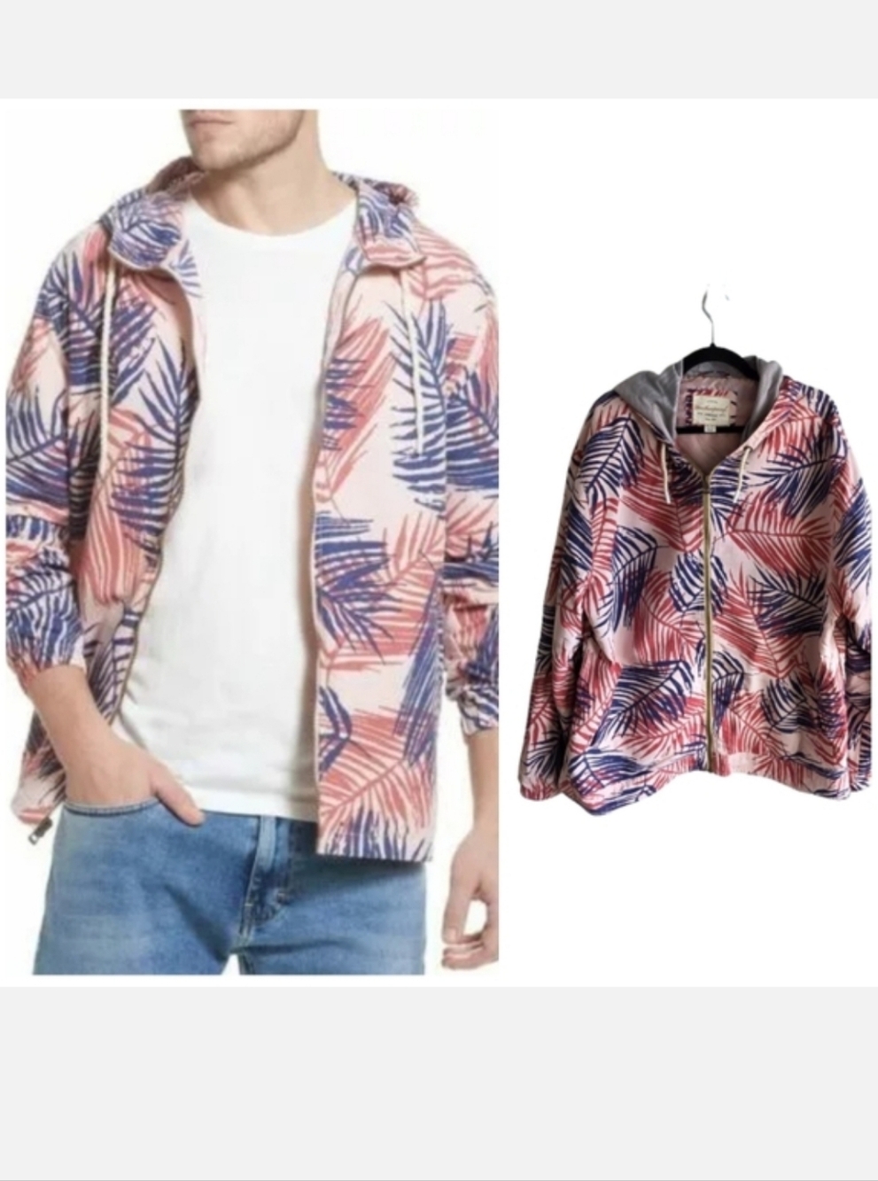 Weatherproof Vintage men's Pink and Blue Leaf Print Jacket men's size XXL